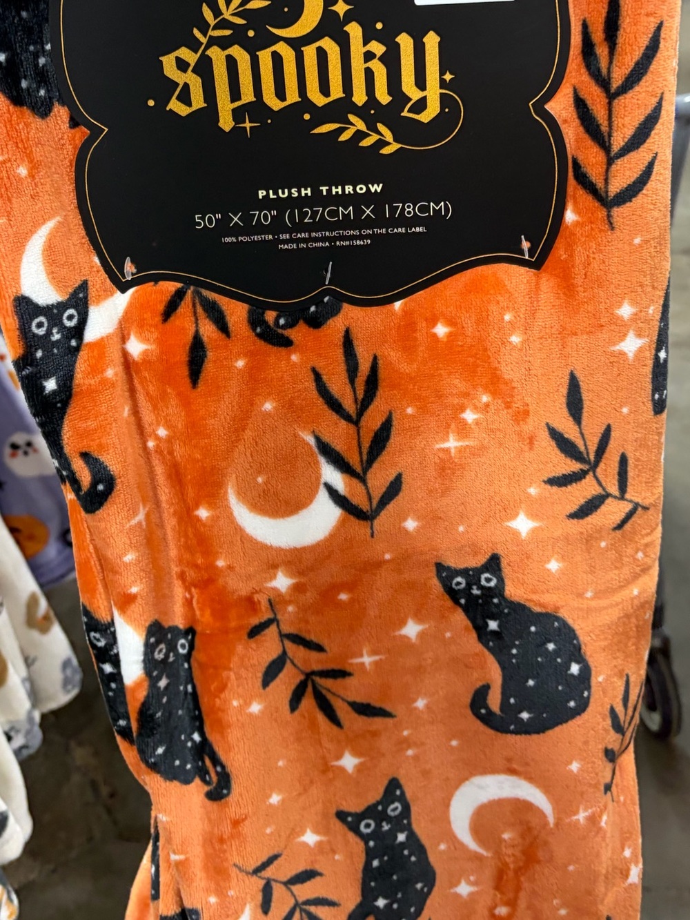 Kids Orange Cat Print Plush Pajama Robe - Spooky Theme